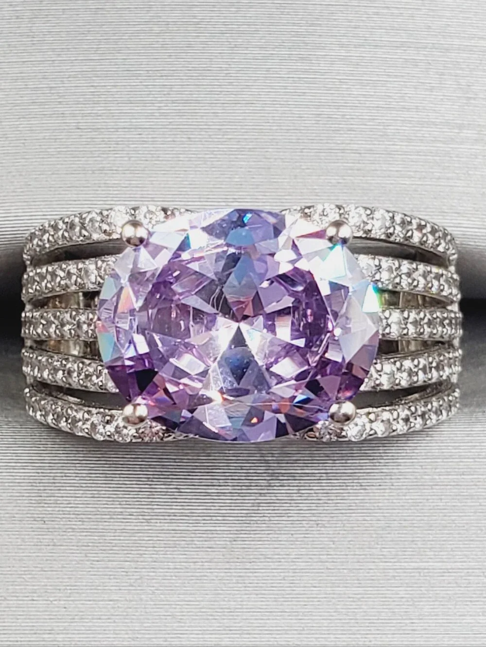 4.50 Carat Horizontally Set Oval Purple Stone - 925 Sterling Silver Ring